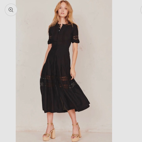 LOVE SHACK FANCY EDIE DRESS BLACK COTTON CROCHET LACE MAXI DRESS COCKTAIL DRESS - Picture 7 of 16